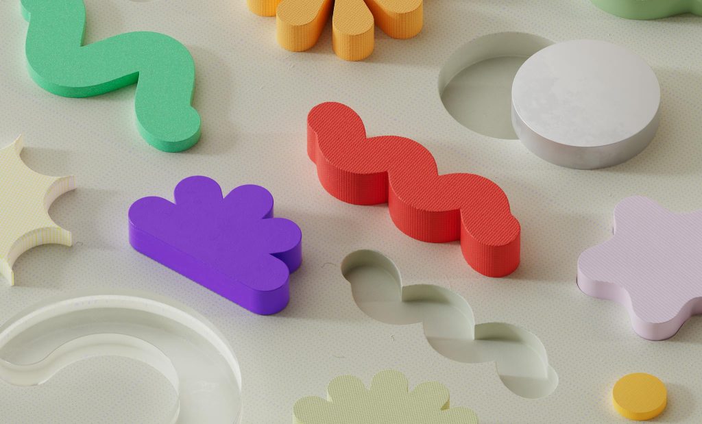 Vibrant 3D abstract puzzle with colorful geometric shapes showcasing creative design and modern art.